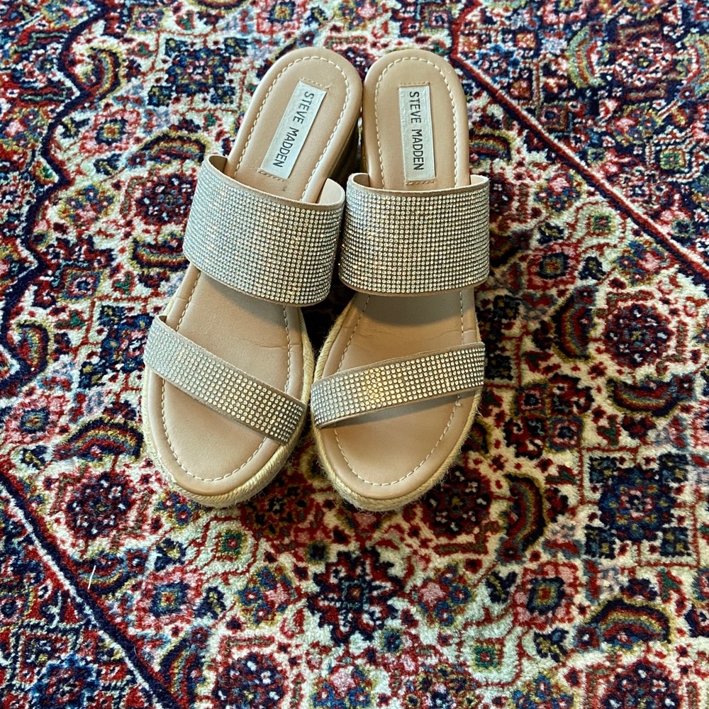 Steve Madden Silver Rhinestone Slides